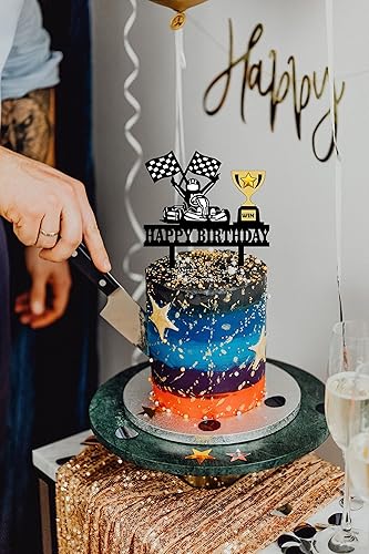 Miniatura 4 de Decoración para tartas de cumpleaños de carreras, decoración de pastel de karts con temática de Go Kart, banderas de carreras, adorno de pastel de