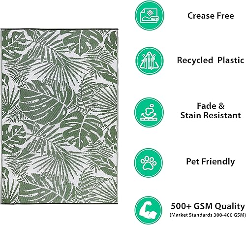 Miniatura 7 de Lush Ambience Fern Green Alfombra para exteriores, lavable, impermeable, reversible, alfombra de paja de plástico reciclado - Proch, terraza, balcón