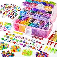 Vista 8 de INSCRAFT Más de 17500 bandas de goma con contenedor azul de 3 capas, 28 colores, 600 clips en S, 352 cuentas, 40 colgantes de dibujos animados, kit