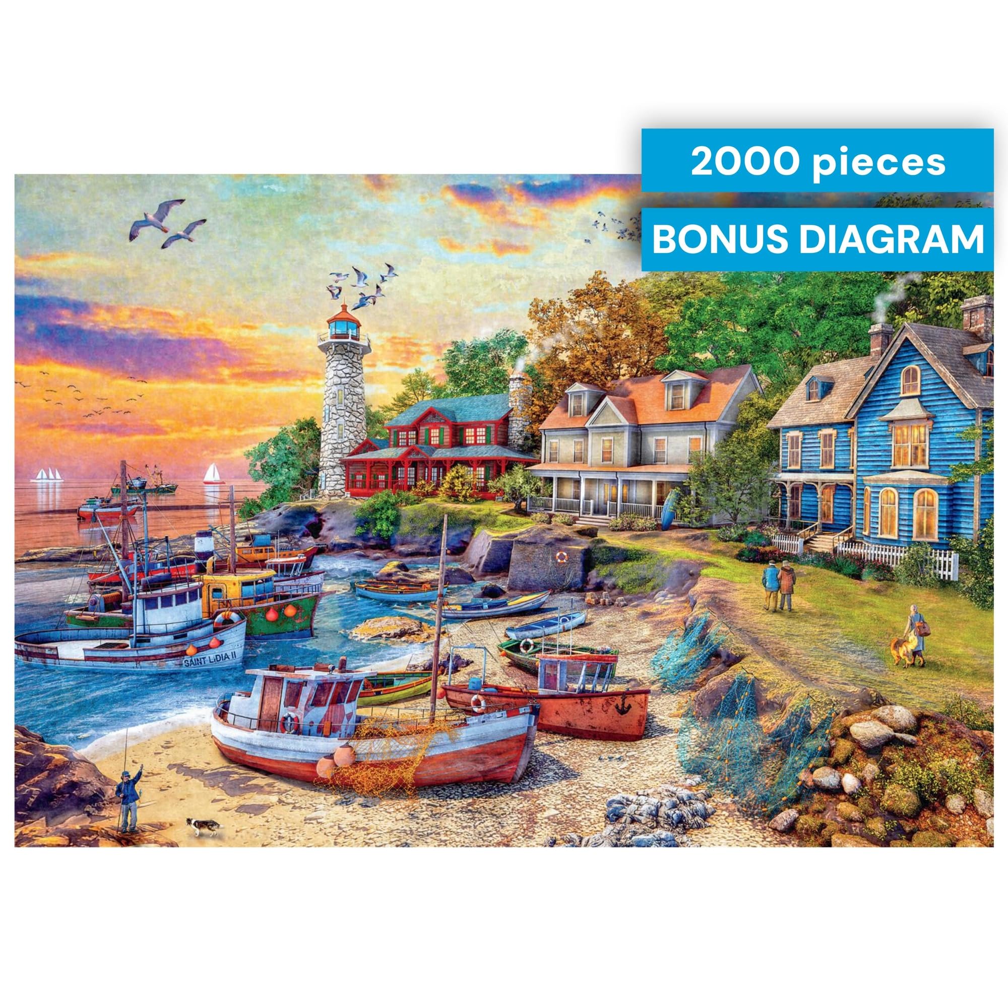 Buffalo Games - Dominic Davison - American Harbor Town - 2000 Piece Jigsaw Puzzle for Adults Challenge Puzzles Great for Game Night - Completed Puzzle Size 38.50 x 26.50