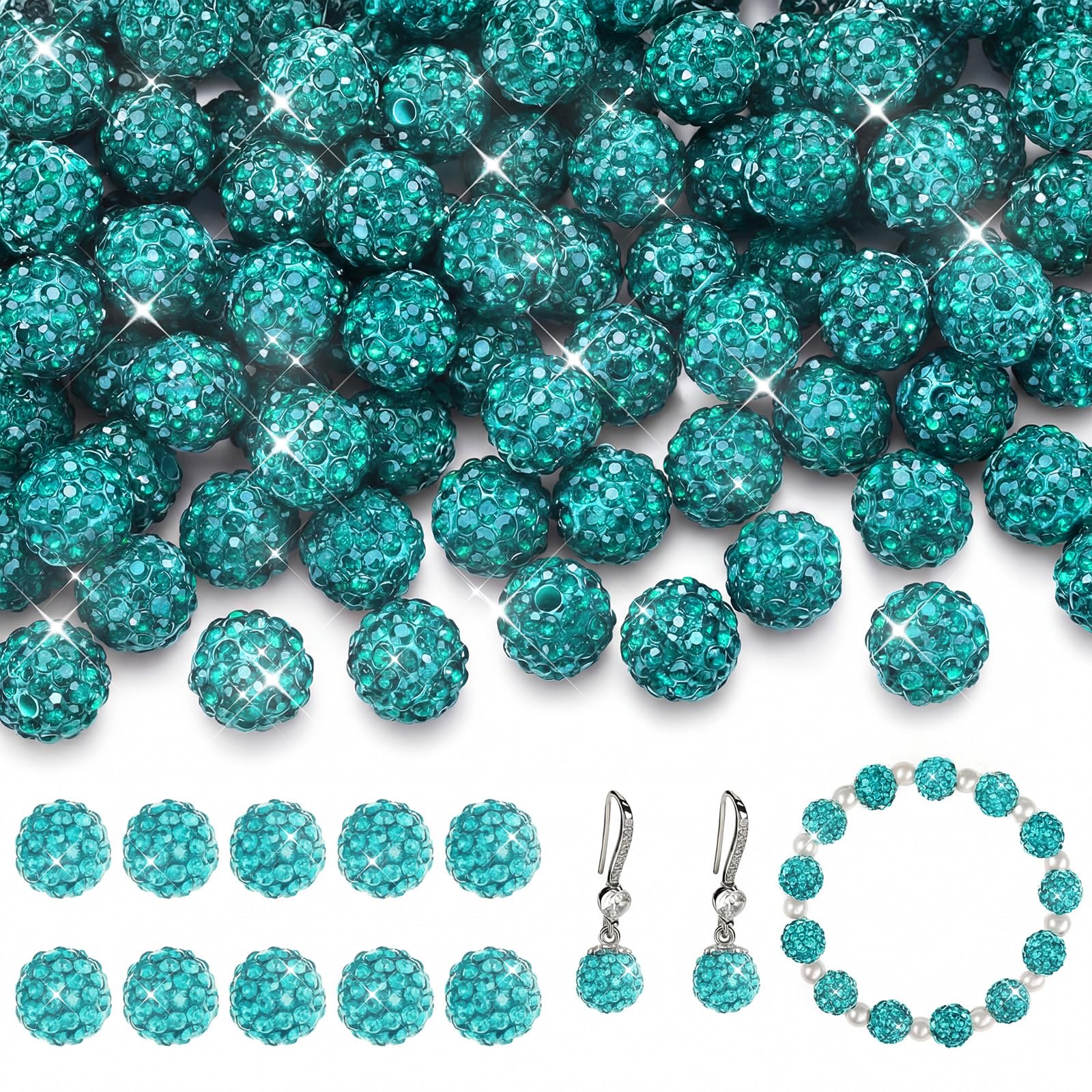 Perles argile polymère 10mm strass bleu lac pour fabrication bijoux collier bracelet DIY