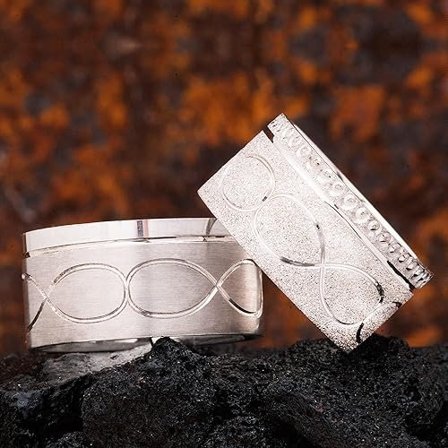 Miniatura 4 de Silver Wedding Band Set Silver Couple Matching Infinity Wedding Ring Sets Personalized Man and Woman 925 Sterling Silver Wedding Ring Set