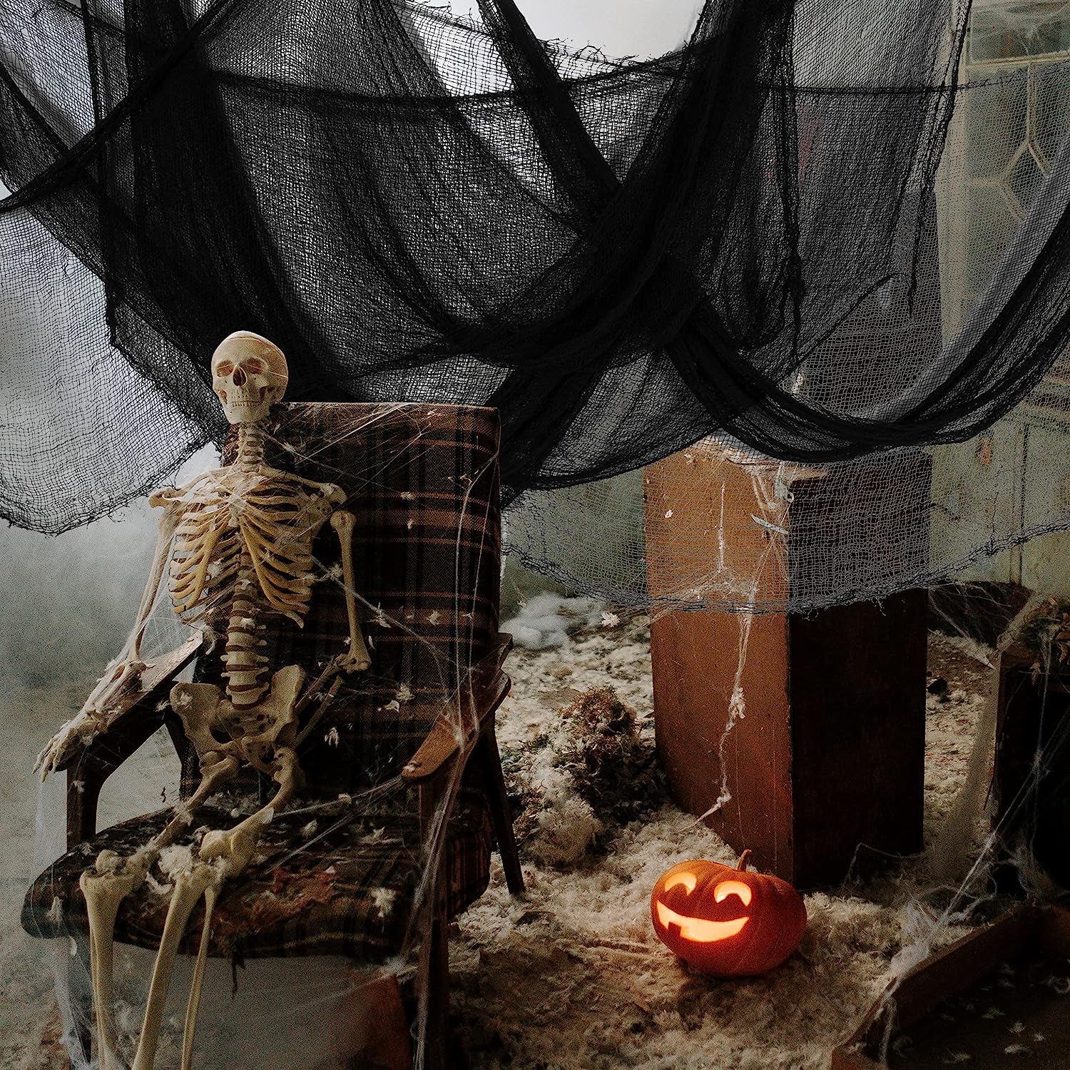 5er Set Halloween Gruseltücher – Je 76x183 Cm, Polyester-Baumwolle, Für Vorhänge & Deko (3 Schwarz, 2 Weiß)