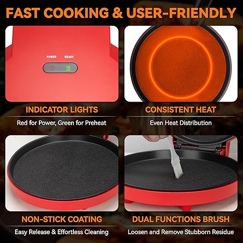Miniatura 4 de Baker’s Friend Countertop Pizza Maker Electric, 12 Inch Pizza Maker Machine for Home, Quesadilla Maker, Non-stick Cooking Plates, Horno Para Pizza