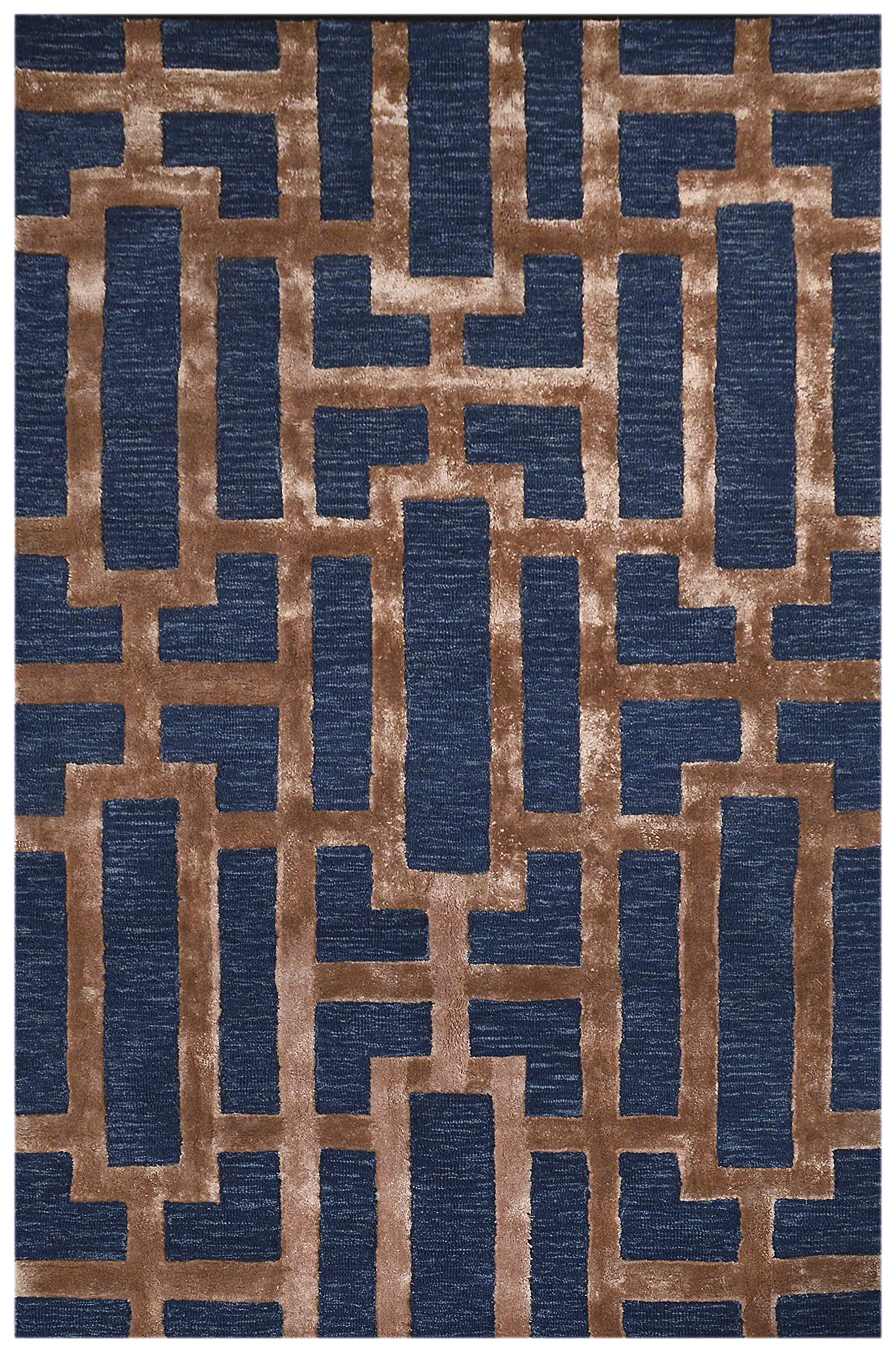 Tapis Metro Bleu Foncé Camel 122 x 183 cm Anti Tache Sol Moderne