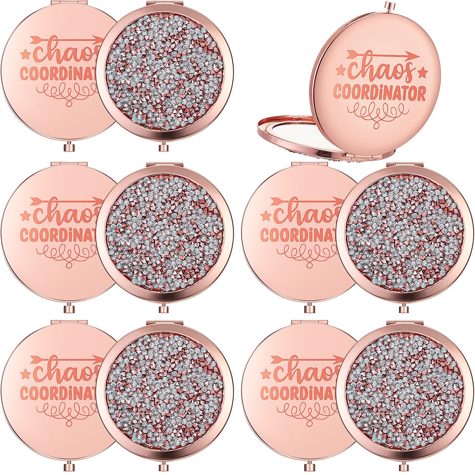 RattanView 10 Pcs Chaos Coordinator Gifts Magnifying Compact Mirror Nurse Gifts Employee Appreciation Thank You Gifts for Women Coworker Teacher Mini Mix Diamond Pocket Makeup Mirror, Bling Rose Gold