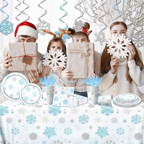 Miniatura 6 de 142 piezas de vajilla de copo de nieve de Navidad decoración de fiesta de invierno copo de nieve púrpura colorido tema del país de las maravillas