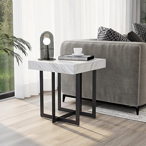 Miniatura 2 de Furniture of America Willy Modern - Mesa auxiliar de mármol sintético de 1 cajón de 22 pulgadas para sala de estar, dormitorio, color gris