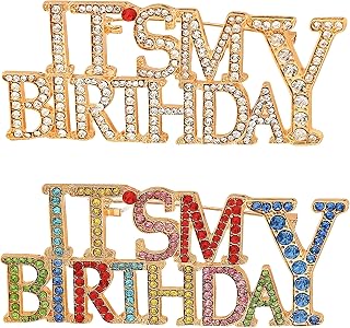 WCRAZYE 2PCS Birthday Brooch Pin for Women Elegant Rhinestone Queen Crown Lapel Brooch Birthday Party Decoration Accessories Jewelry Gift