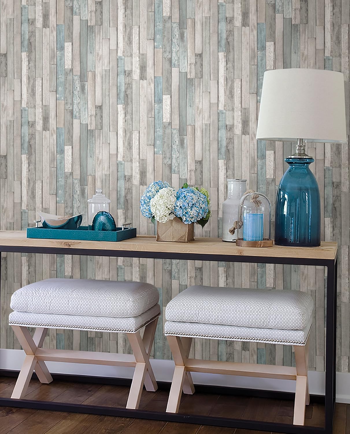 Brewster Wallcovering Co FD23273 Barn Board Thin Plank Wallpaper, Grey