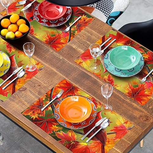 Miniatura 72 de Juego de 4 manteles individuales de arpillera con hojas de otoño, 12 x 18 pulgadas, calabazas de acuarela, Acción de Gracias, decoración de otoño