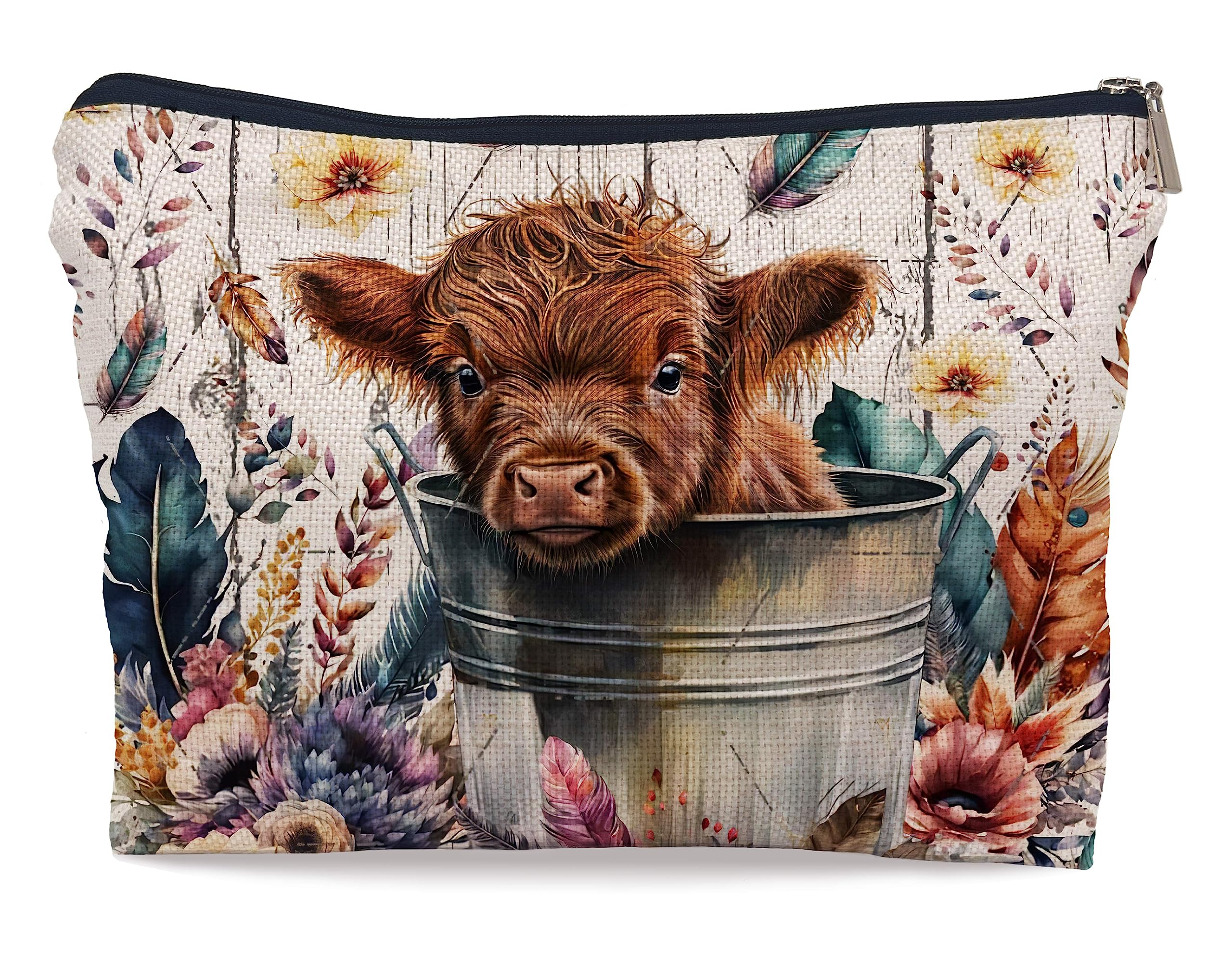 AyxvtHighland Cow Decor,Highland Cow Gifts,Cow Makeup Bag,Cow Decor Cosmetic Bag,Lovely Highland calf Decorative Women's Makeup Bag