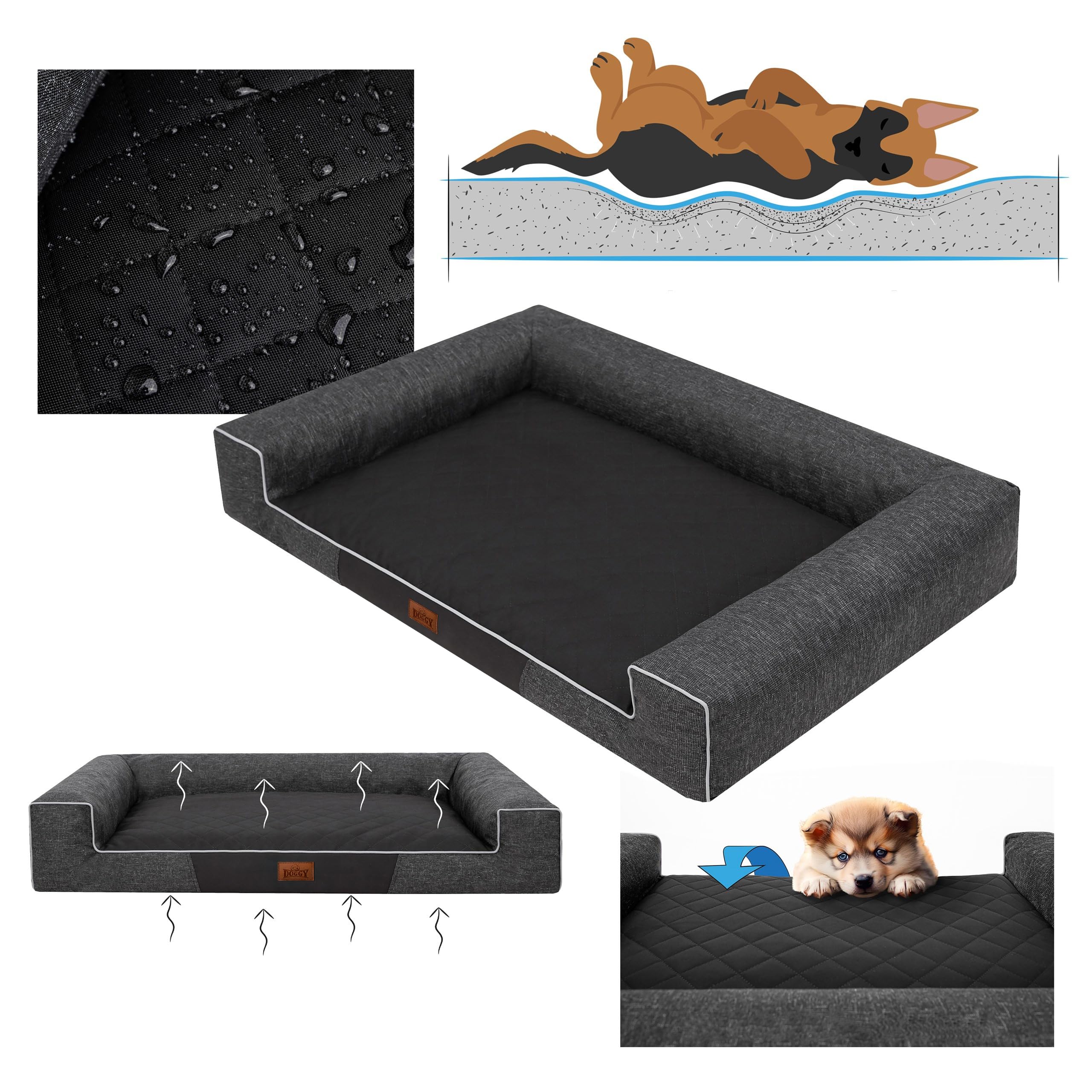 Cama para mascotas, cojín para perros, cama para perros, cojín tumbado, cojín para perros, cama para mascotas, sofá para perros, color negro, piedras ecológicas, XL – 100 x 66 cm