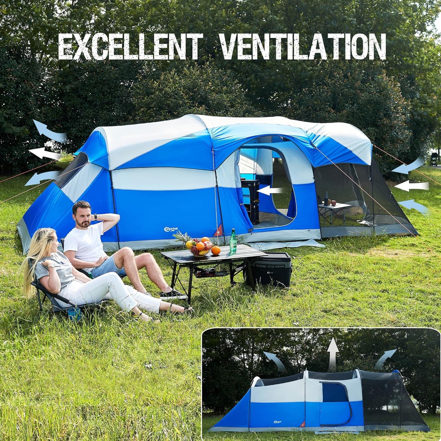 PORTAL 8 Person Family Camping Tent with Screen Porch, Portable Waterproof Windproof Cabin Tent with Rainfly, Carry Bag for Family Camping, Outdoor Hiking : Sports & Outdoors