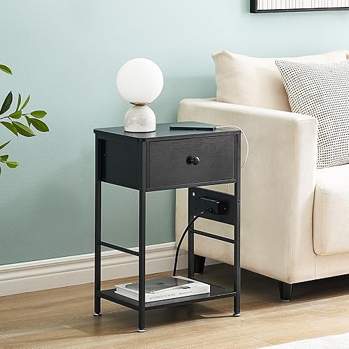 Miniatura 9 de IDEALHOUSE Mesita de noche con estación de carga, juego de 2 mesitas de noche para dormitorio, mesitas de noche con cajón, moderna mesa auxiliar de