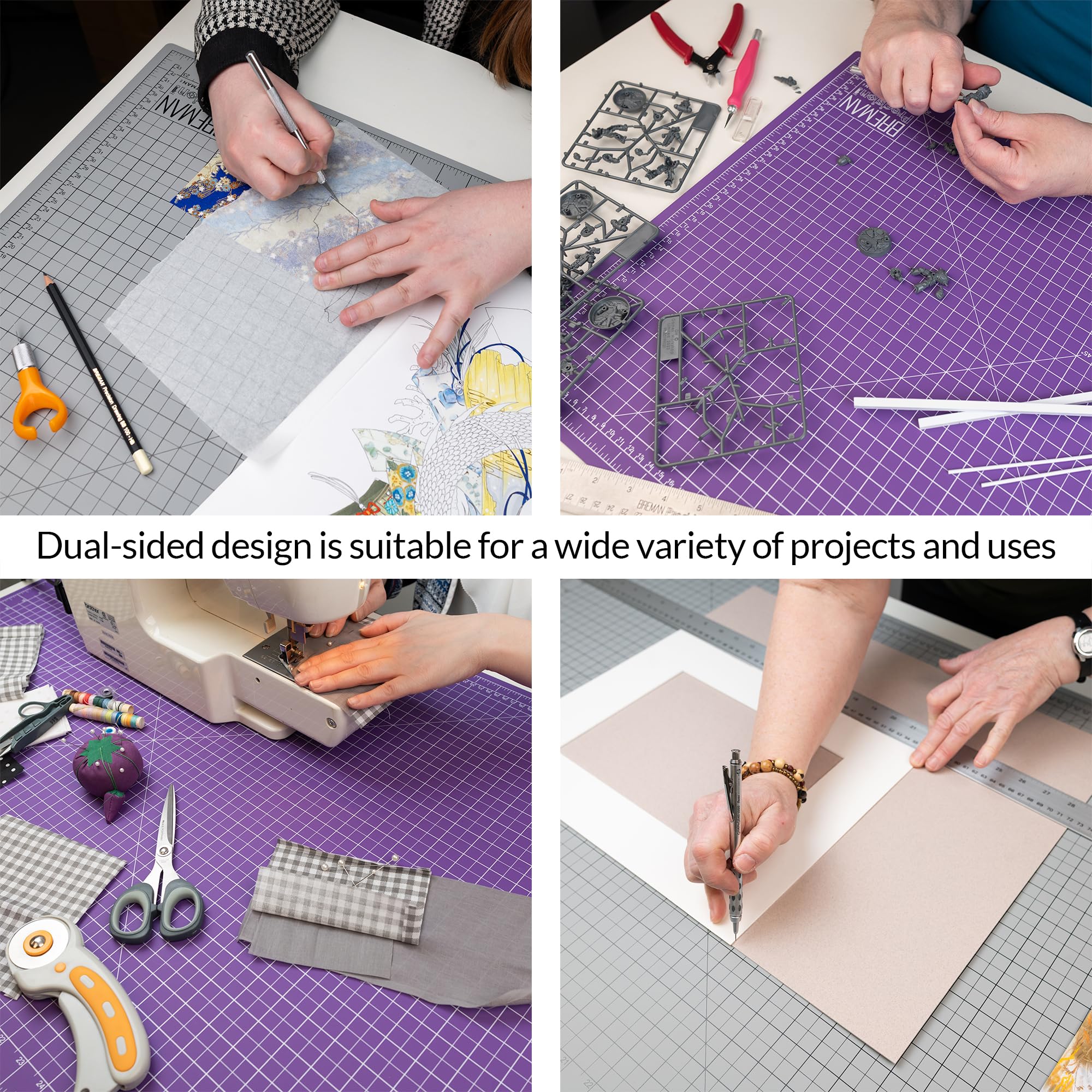 Breman Precision Alfombrilla de corte autorreparable de 24 x 36 pulgadas – Alfombrillas de corte de PVC de 5 capas morado/gris para manualidades, costura, acolchado y proyectos de bricolaje, diseño