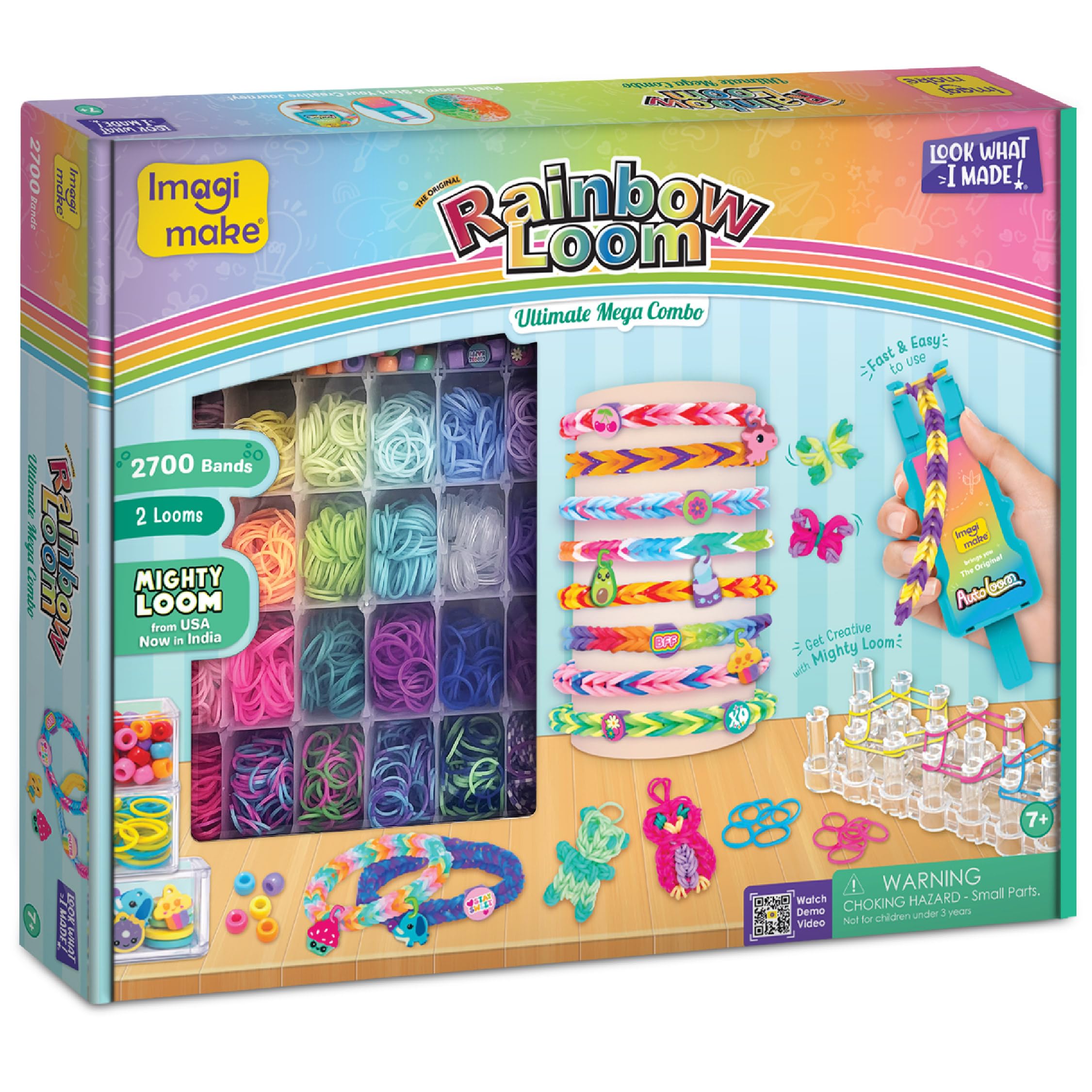 Imagimake Ultimate Mega Combo Kit | 2700+ Bands, Beads, Charms with Auto Loom Tool | DIY Art & Craft kit | Creative Gift for Girls Age 7+-image-15