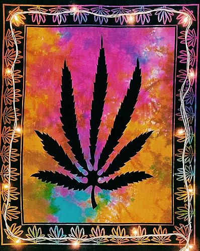 ICC - Tapiz pequeño de marihuana para colgar en la pared, póster de hojas para colgar en la pared, diseño de marihuana, decoración hippie, bandera