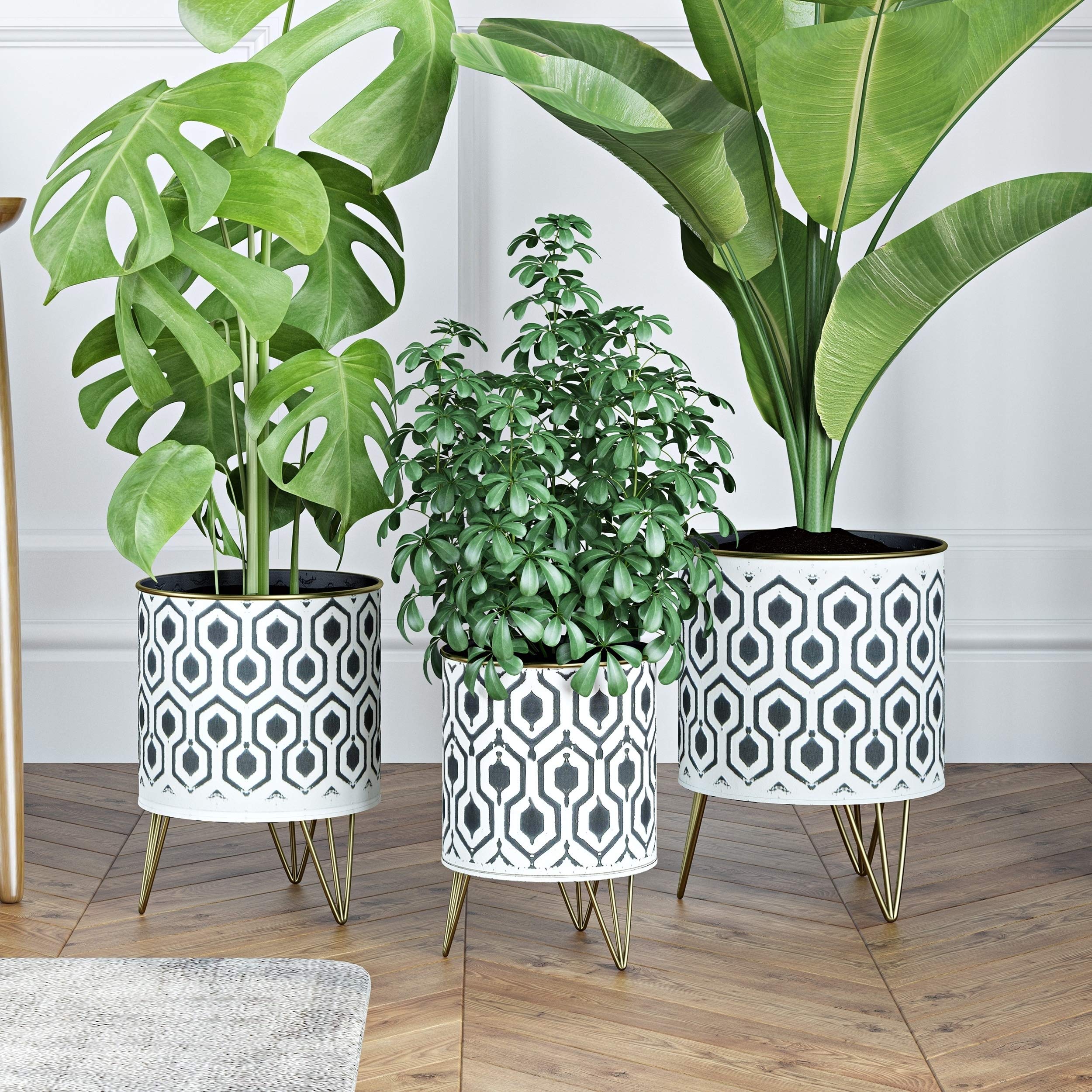 Modern Planters (Set of 3) - N/a White Mid-Century Contemporary Metal