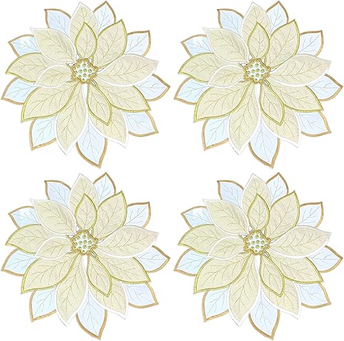 Camino de mesa de lino con apliques navideños bordados en rojo y verde, para decoración del hogar, cena, mesa de Navidad (dorado, mantel individual