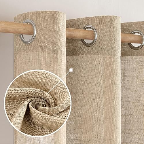 MIULEE Cortinas de lino beige tostado de 84 pulgadas de largo, 2 paneles para dormitorio, sala de estar, cortinas de ventana con textura de lino