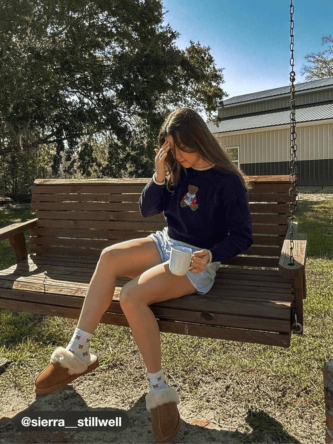 CIDER Women's Fall Sweaters Long Sleeve Cute Sweaters Bear Graphic Crewneck Soft Knit Casual Cropped Pullover - Image 3