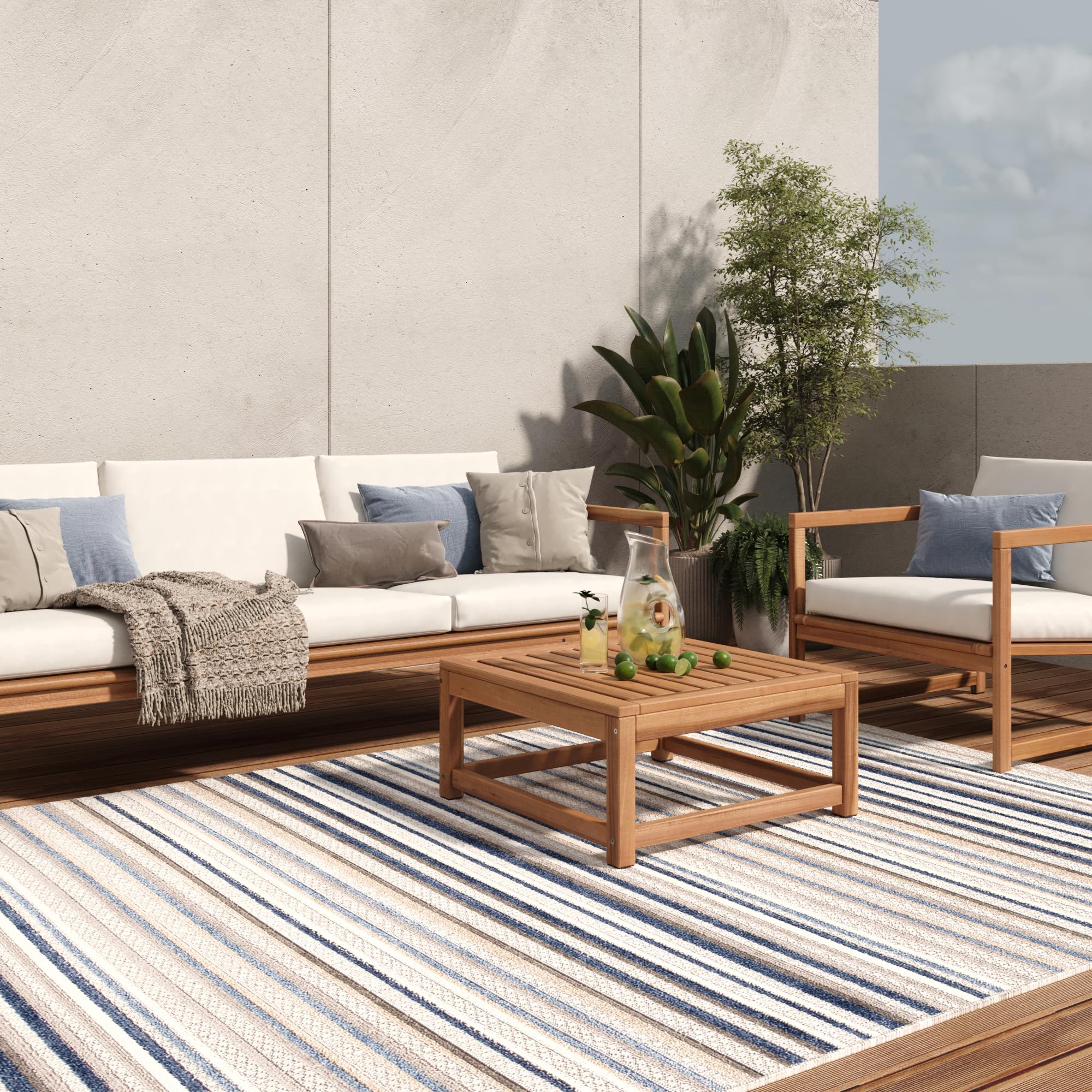 TAPISO Patio dywan tarasowy, mata do kuchni, salonu, na zewnątrz, nowoczesny design, 3D, beżowy, szary, czarny, kremowy, linie, sizal, wytrzymały 200 x 300 cm