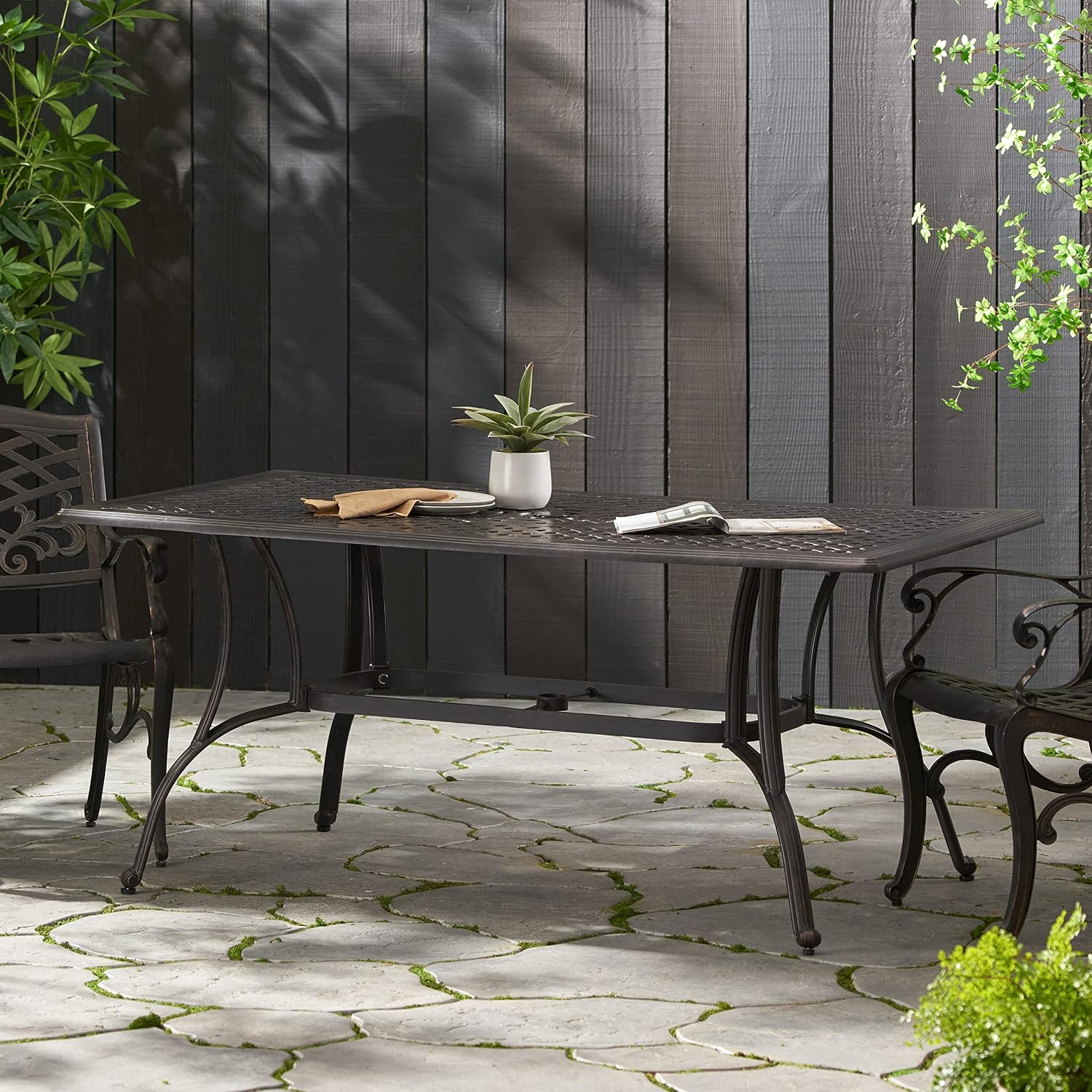 Christopher Knight Home Alfresco Outdoor Cast Aluminum Rectangular Dining Table, Bronze