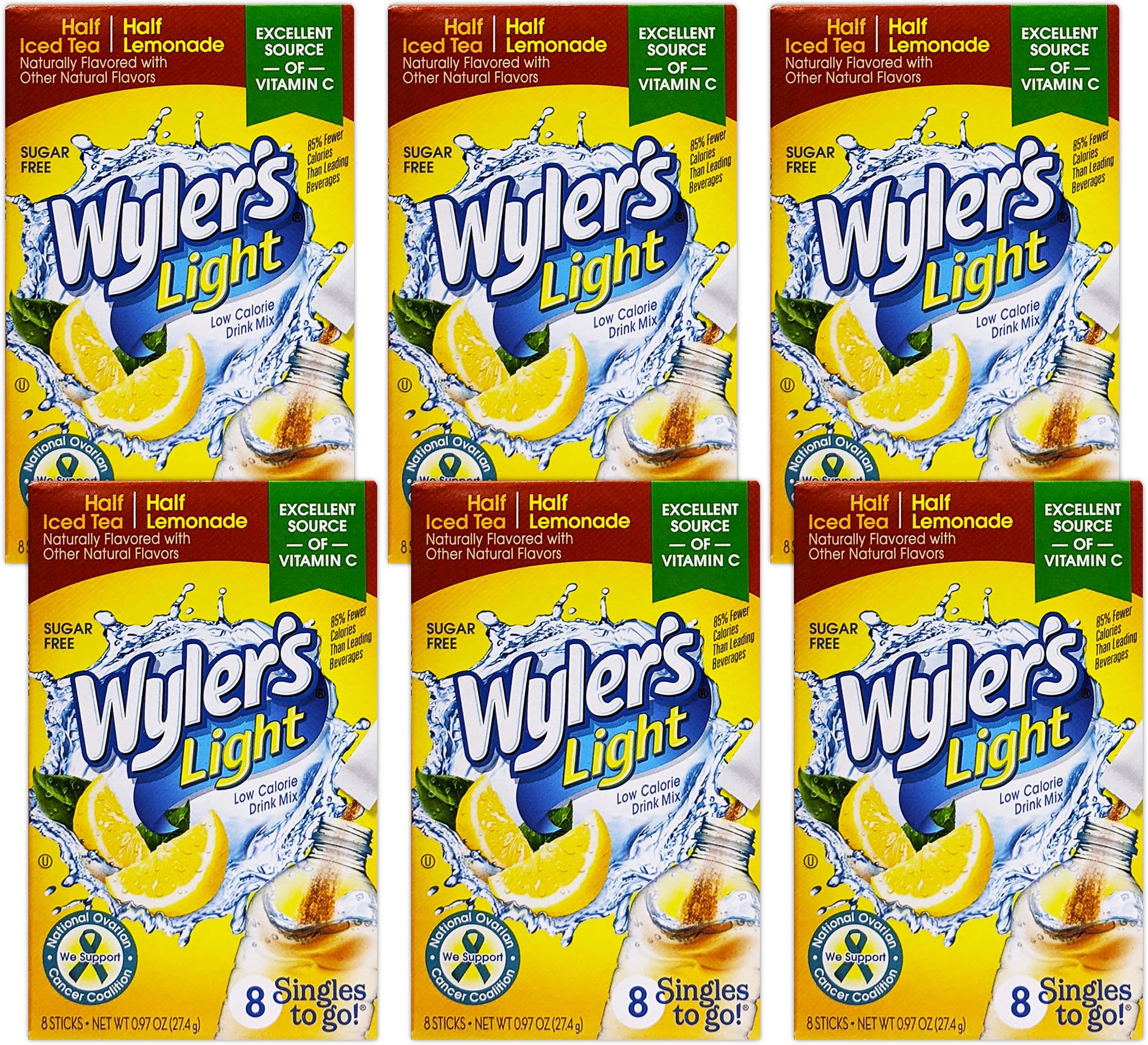 Wylers Light Singles To Go - 6 Pack Wylers Drink Mix Bulk, 48 Individual Wylers Iced Tea Lemonade Packets (Wylers Drink Mix Packets)