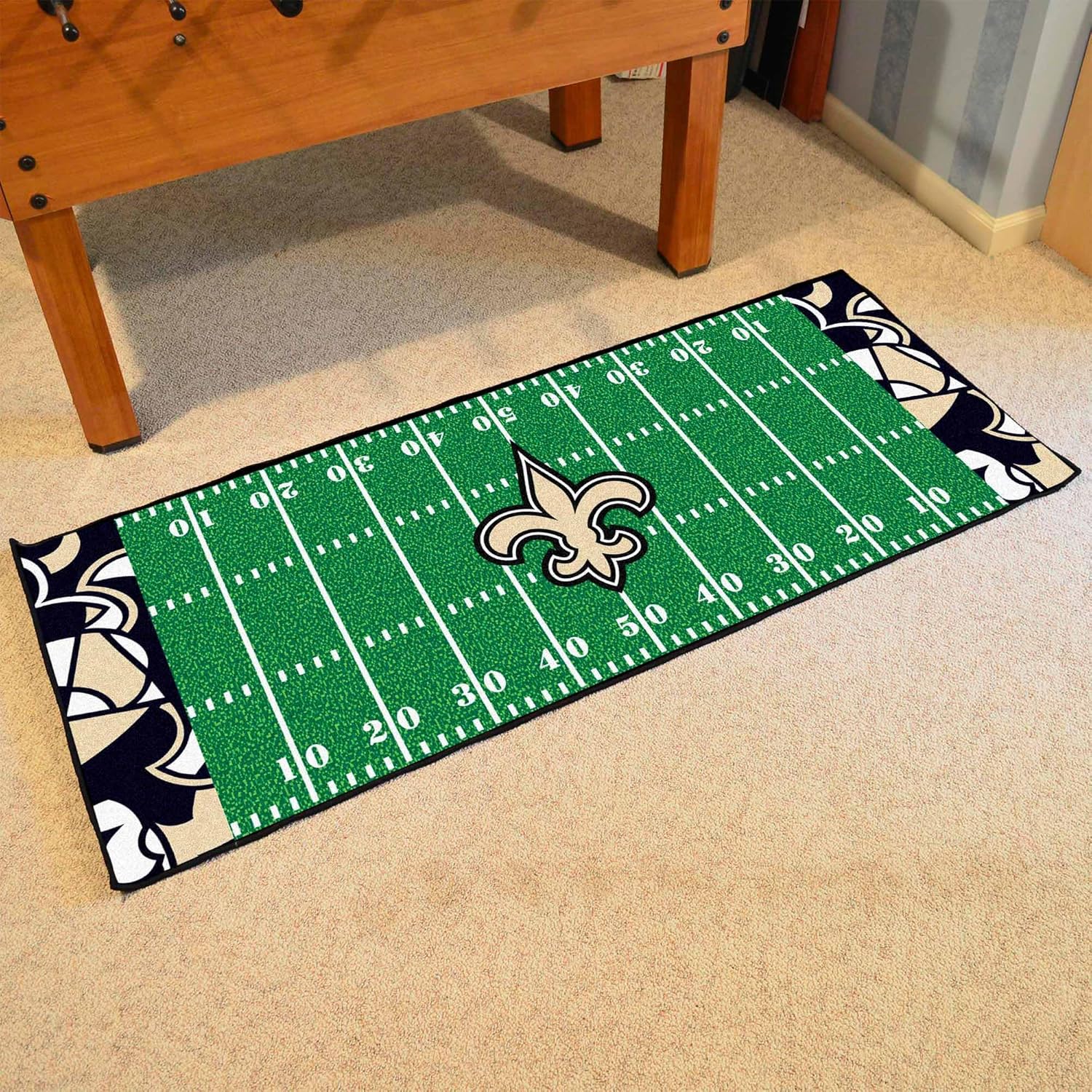 FANMATS 23328 NFL - New Orleans Saints Football Field Runner Rug - 30in. x 72in. Xfit Design
