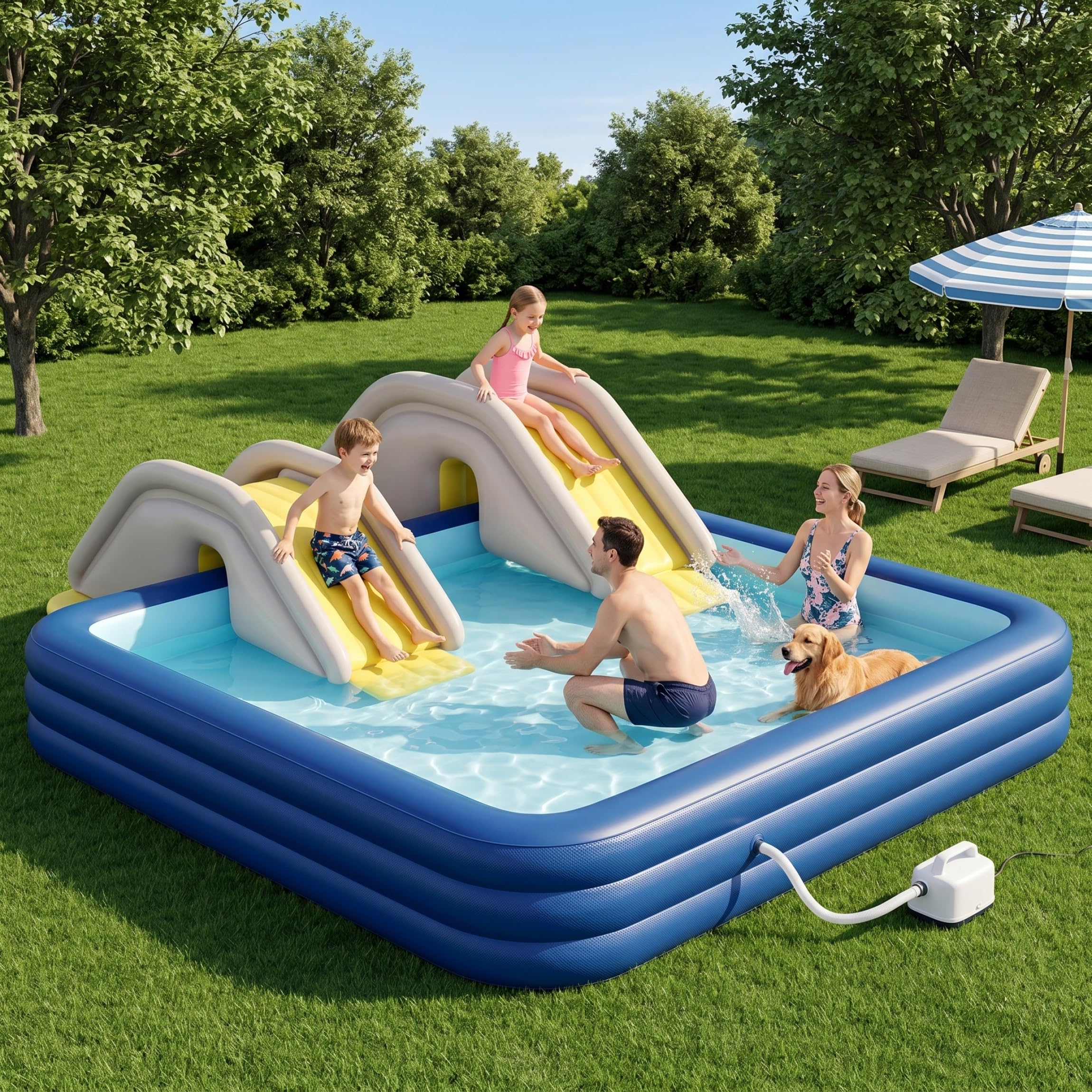 Aufblasbare Poolrutsche, 92×32×27 Zoll PVC-Wasserrutsche für 3-lagige oberirdische Pools, Robustes aufblasbares Pool-Wasserspielzeug für Kinder und Familien