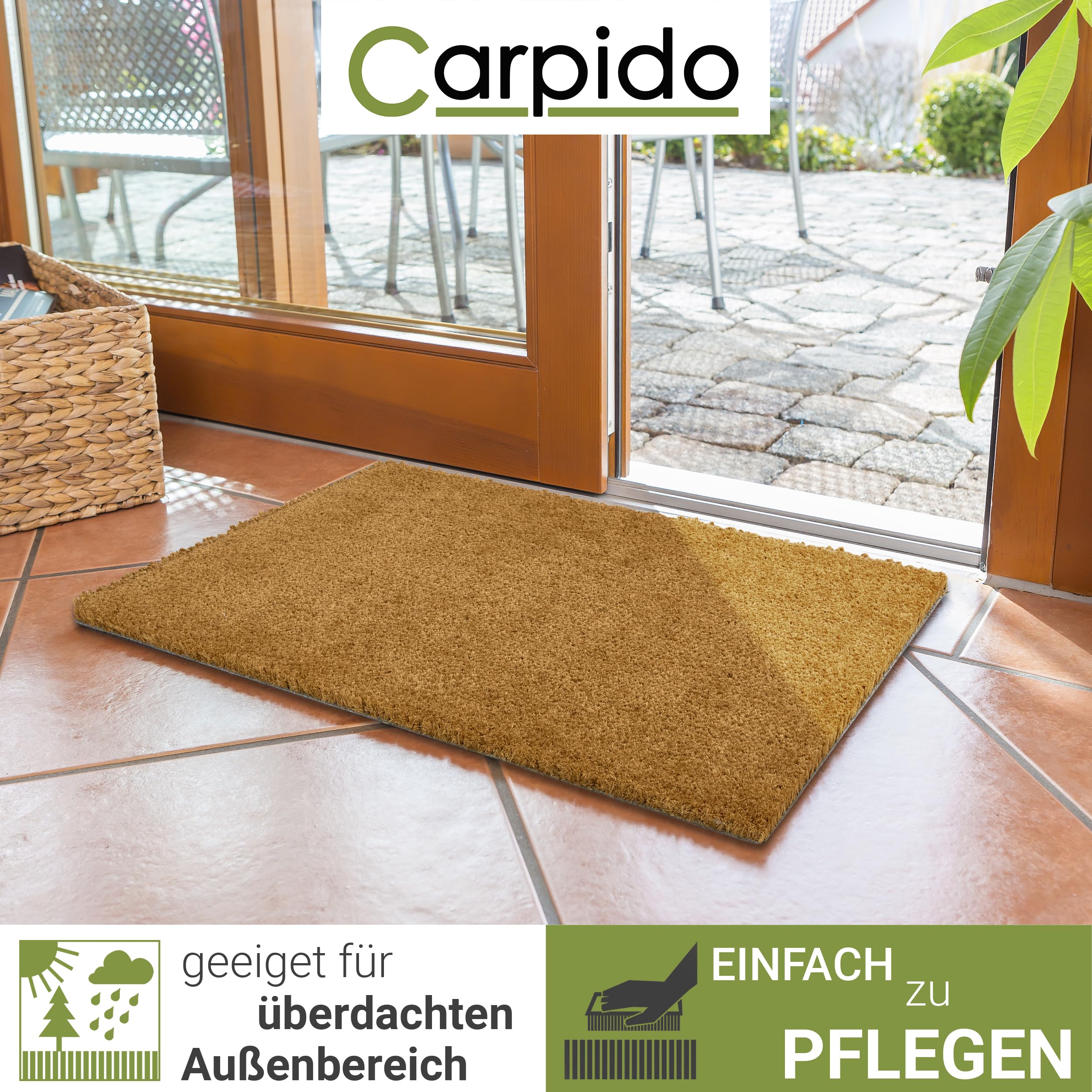 Kokosmatte Innen & überdachten Außenbereich 30 mm - 60 x 90cm (Rechteckig) | Rutschfeste Fußmatte langlebig Schuhmatte 100% Kokos Fussmatte natürliches Material Türmatte Eingangsbereich schmutzabweisend