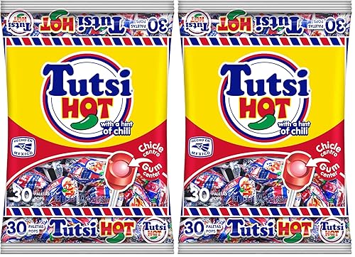 Miniatura 4 de Tutsi Pop Hot Caramelos mexicanos con sabor a cereza y chile en polvo con un centro de goma Tutti Frutti 212 onzas 30 unidades