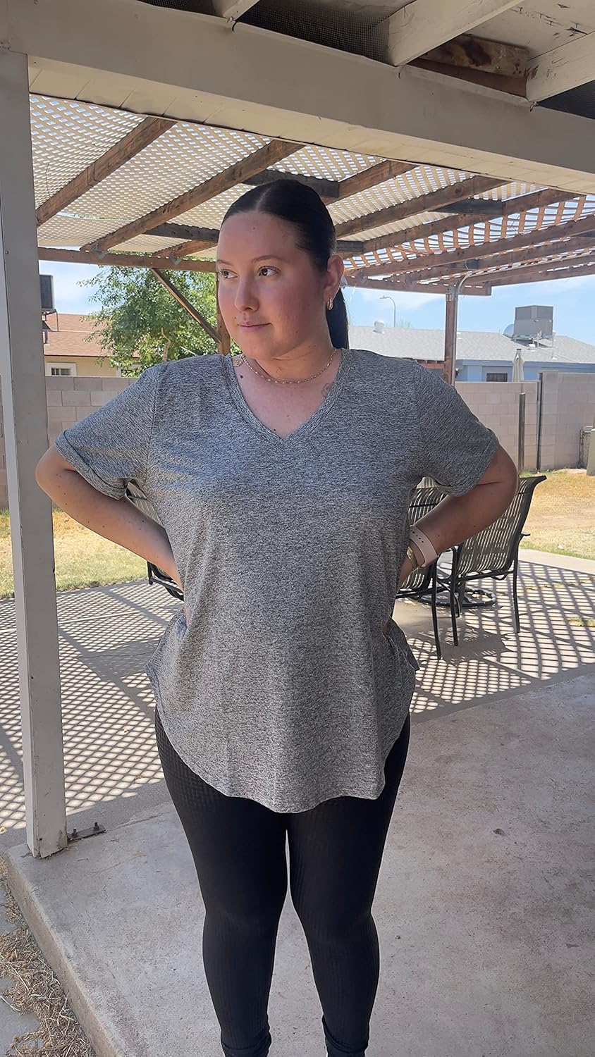 FOREYOND Plus Size Workout Tops for Women T Shirts Loose Fit V Neck Clothing Yoga Casual Summer - Image 2