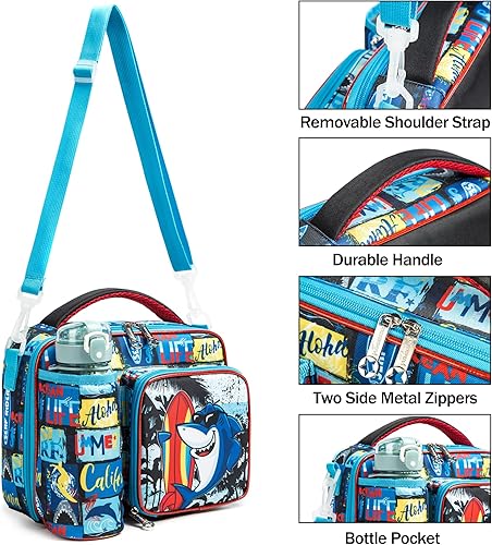 Miniatura 8 de Bolsa de almuerzo aislada para niños y niñas con correa de hombro ajustable y asa duradera