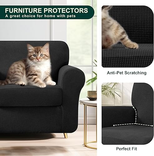 Vista 441 de CHUN YI - Funda elástica para sillón (3 piezas), funda para sofá de 1 plaza con un respaldo y cojín separado con banda elástica, tela jacquard