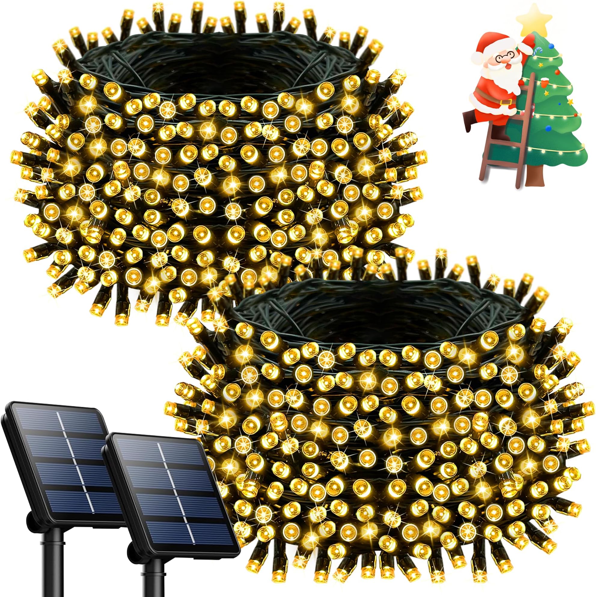 Selarlyt 2 Pack 200LED Solar Christmas Lights Outdoor, 72FT Solar String Lights with 8 Lighting Modes, IP65 Waterproof Solar Lights Outdoor for Xmas Garden Party Tree Decor, Warm White