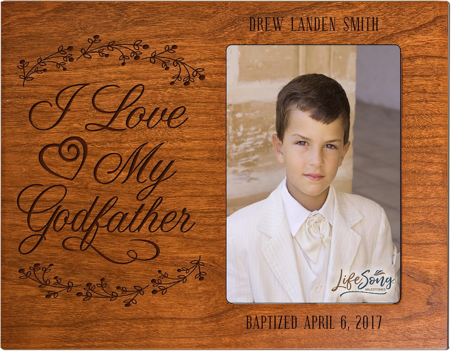 LifeSong Milestones Personalized Godfather Gifts Custom Engraved Godparents Gifts from Godchild Baptism Confirmation Communion I Love My Godfather Photo Frame Holds 4x6 Photo (Black)