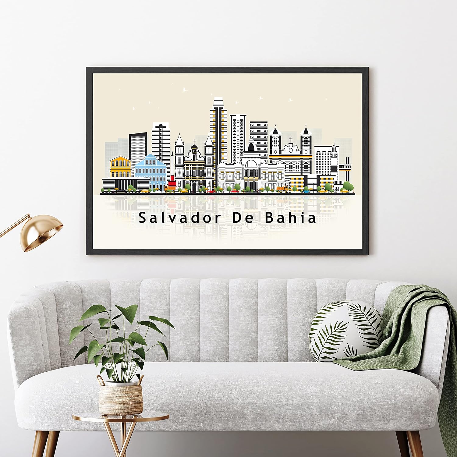 Pera Print Salvador De Bahia Poster, Brazil Illustration Skyline City Poster, Modern Skyline Salvador De Bahia Brazil Poster, Cityscape and Landmark Print, Home-Office Wall Art Decoration - 12x18 Inches