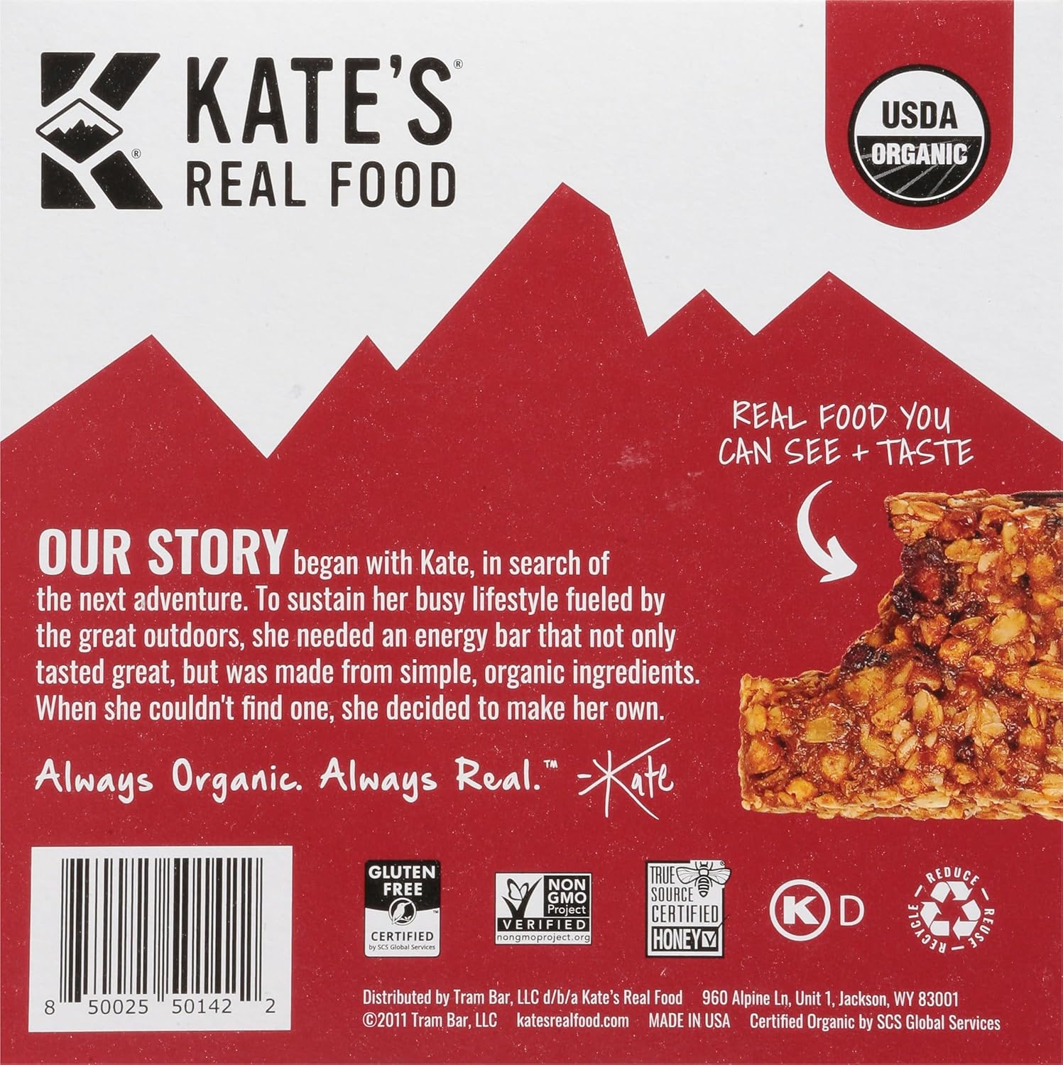K.ate's Real Food Dark Chocolate Cherry Almond Bars 6.6OZ Pack of 8