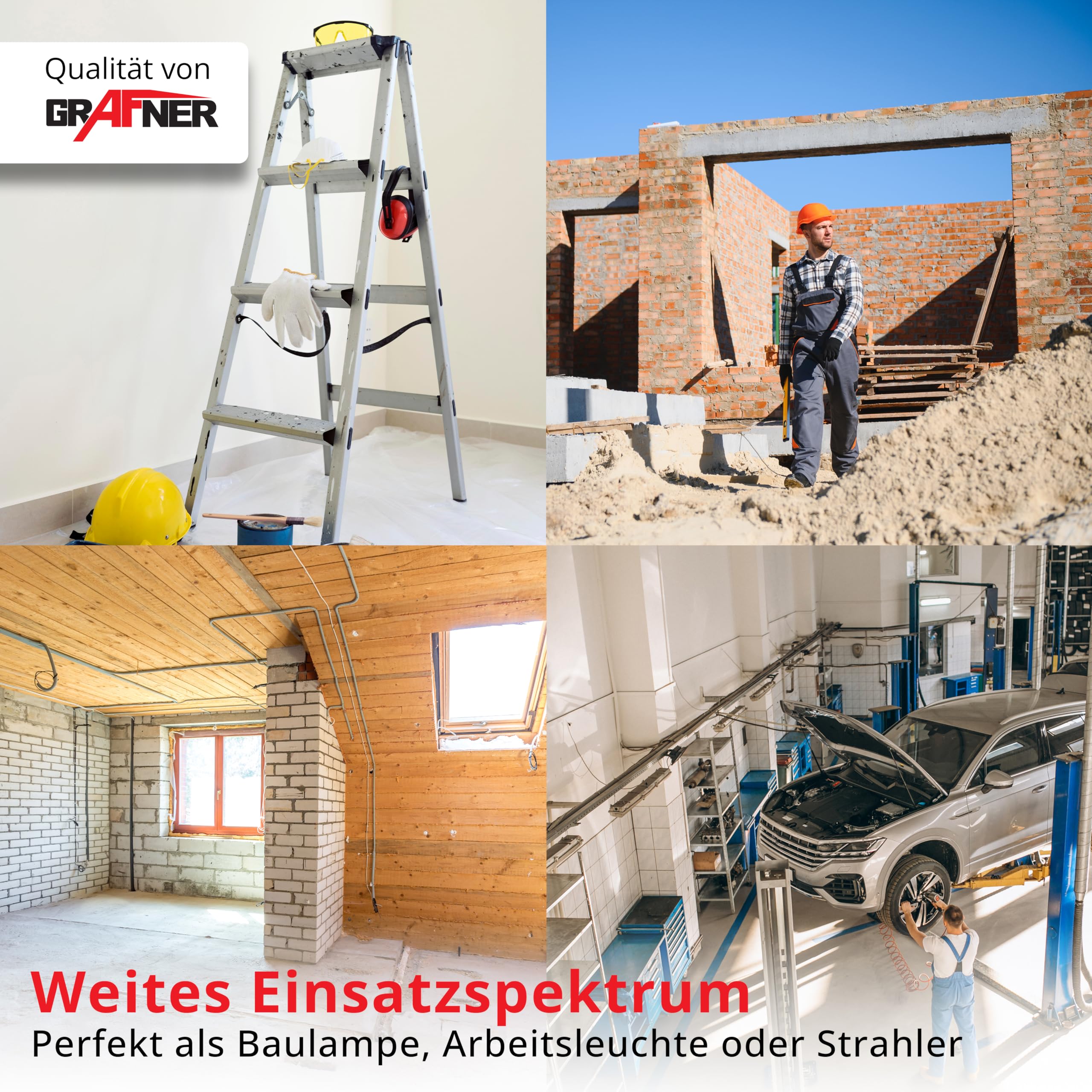 Grafner Profi LED Tower Baustrahler mit Steckdose und Stativ, 360° 7500 Lumen, 100 Watt, Höhe: 150 cm, IP44, 6500K Tageslichtweiß, Arbeitsleuchte Baustellenstrahler 360 Grad rundum Arbeitslampe Turm