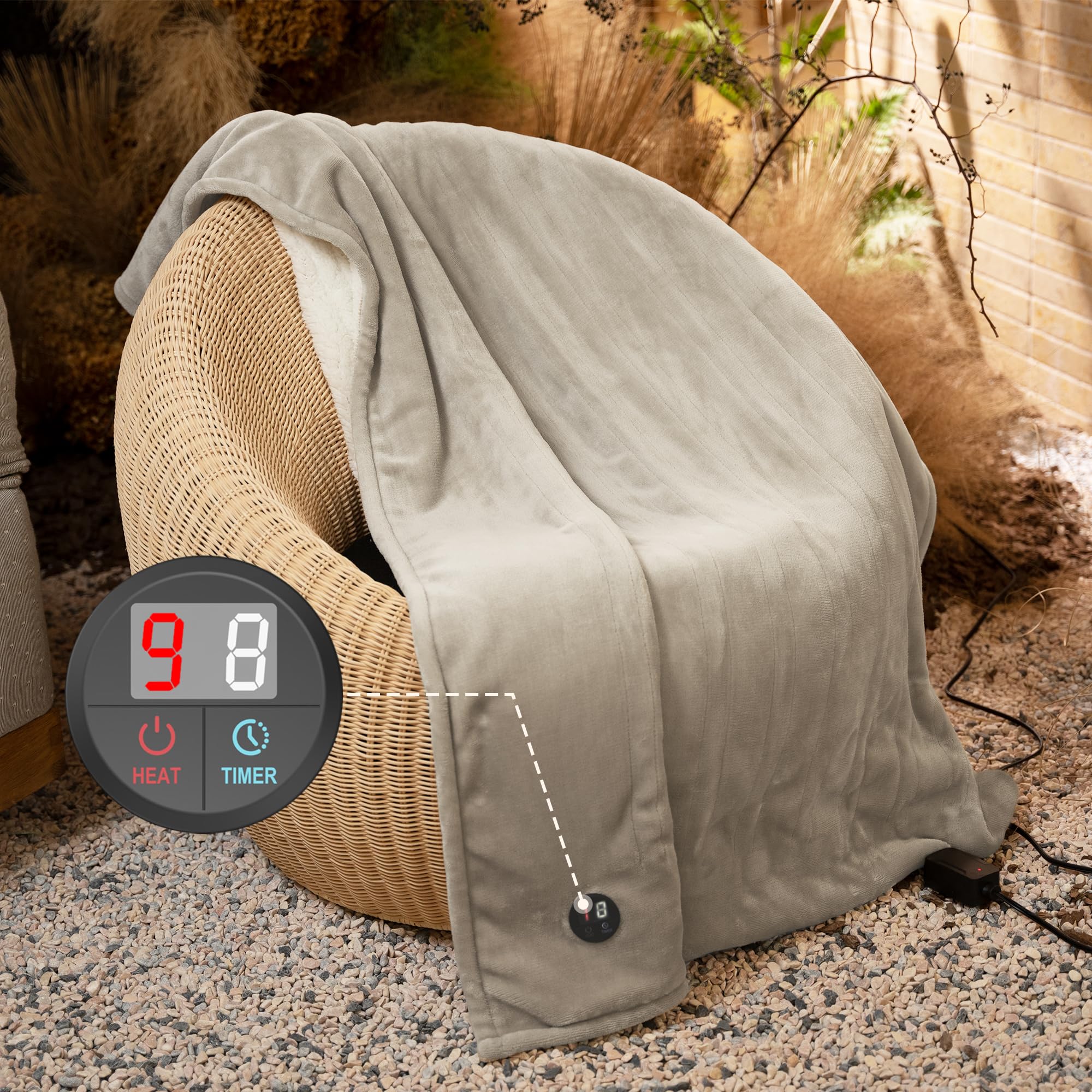 GOTCOZY Elektrische warmtedeken, 130 x 180 cm, met één knop, elektrische warmtedeken met 10 warmtestanden en 9-uurs auto-off-timer, wasbare elektrische deken (roze GOTCOZY Elektrische warmtedeken, 130 x 180 cm, met één knop, elektrische warmtedeken met 10 warmtestanden en 9-uurs auto-off-timer, wasbare elektrische deken (roze