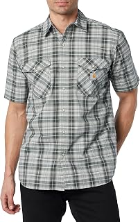 Mens Rugged Flex Relaxed Fit Lightweight Snap Front Short Sleeve Plaid Shirt