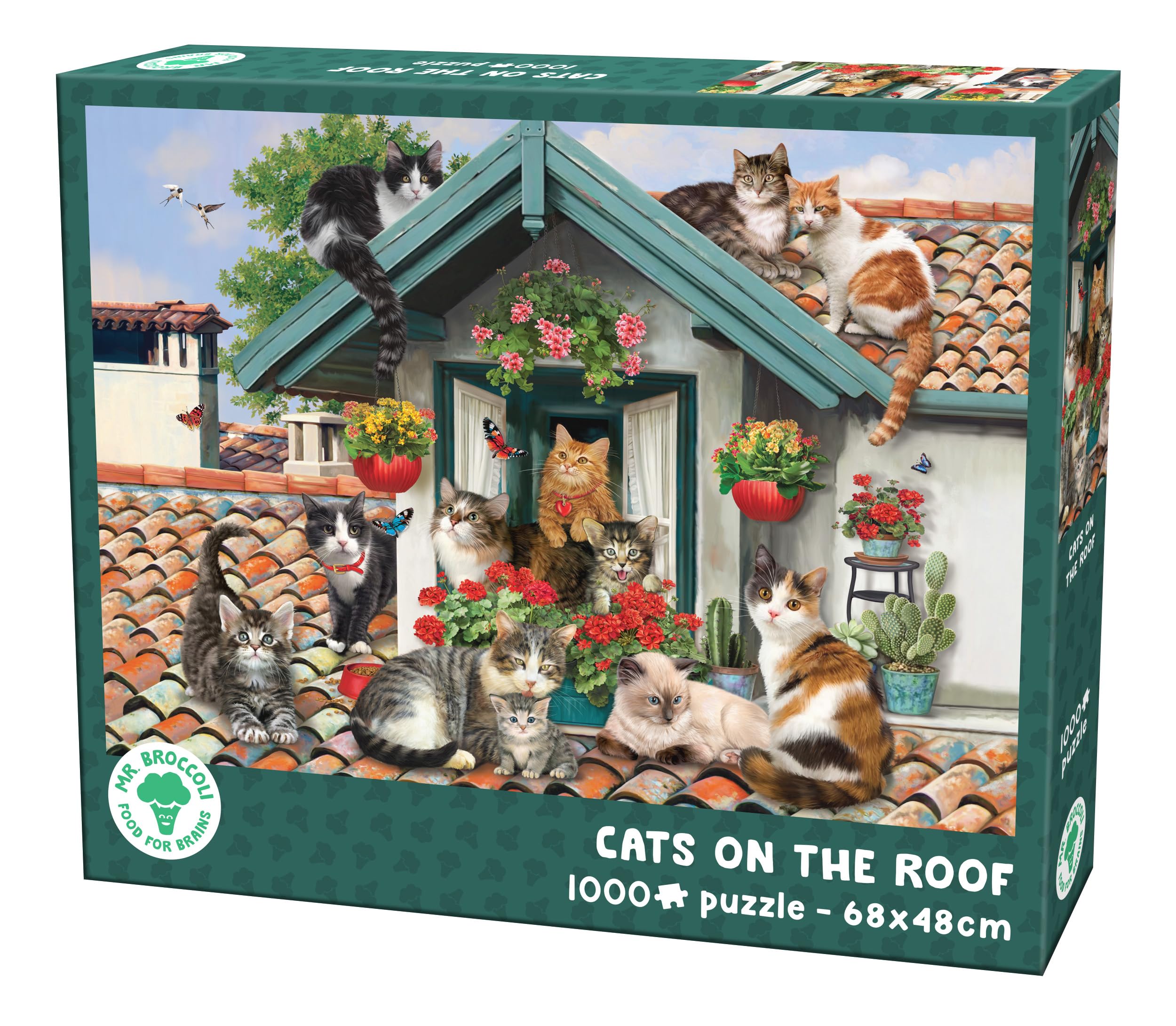 Mr. Broccoli Cats on the Roof Jigsaw Puzzle, 1000 Pieces, 68 x 48 cm, For Ages 14+, Green, 68 X 48 Centimeters