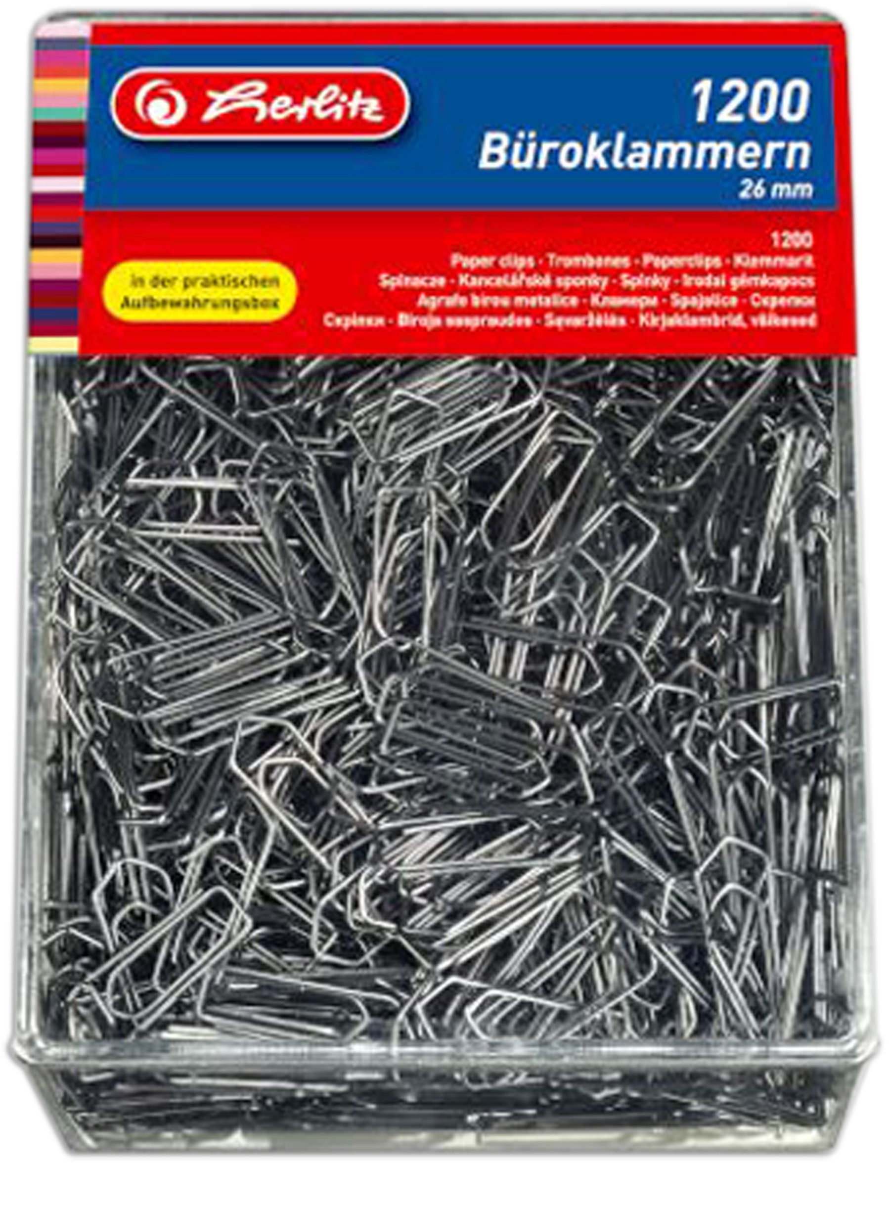Herlitz Büroklammern 26mm in Aufbewahrungsbox (5 Boxen = 6000 Klammern, verzinkt)
