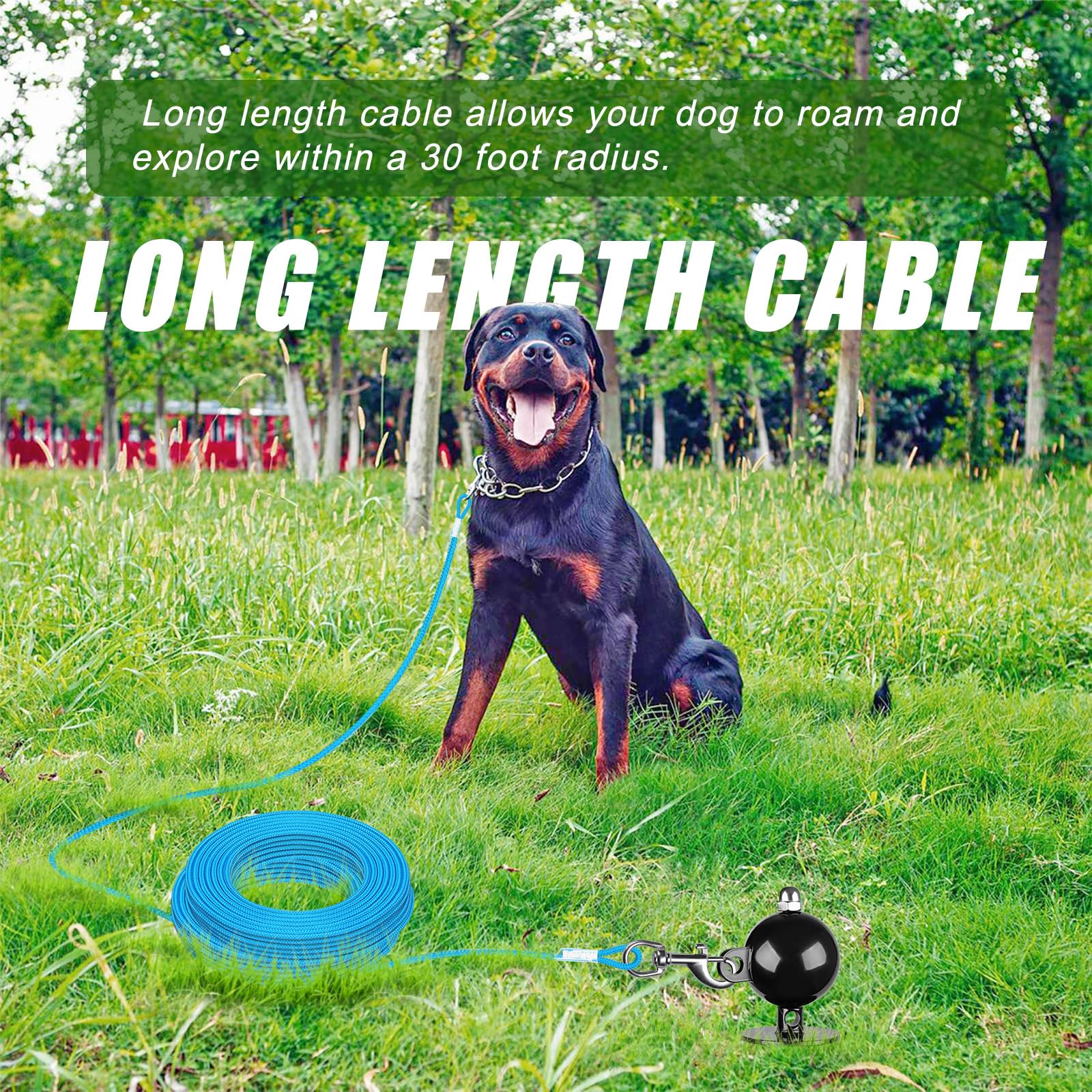 SELEWARE Dog Tie Out Stake Outdoor Anti-Rust Dog Anchor For Large Dogs Up To 220 Lbs Tie Out Rope Dog Leash 30 Ft Long