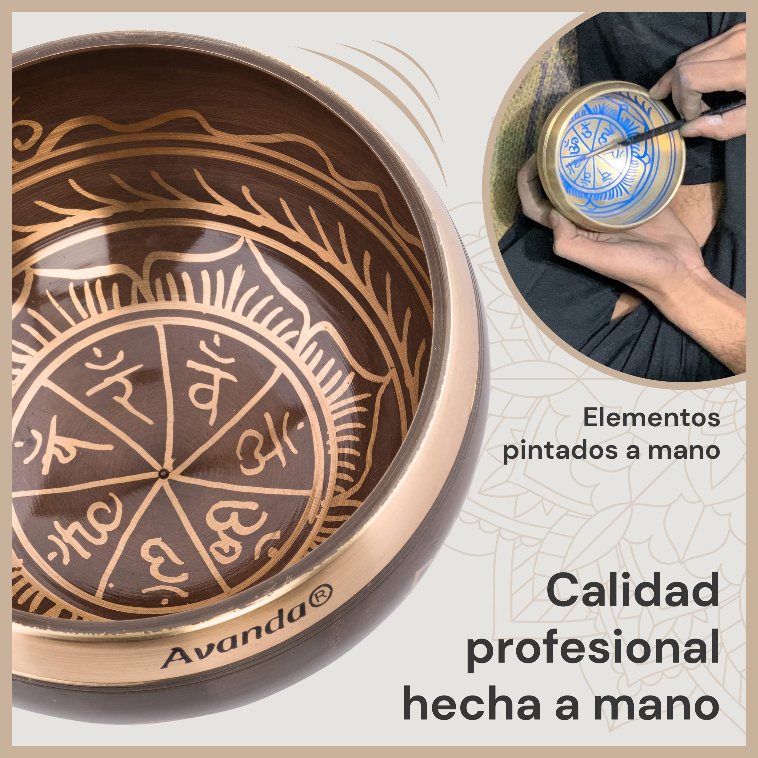 Juego de Cuenco Tibetano Chakra para Yoga, Meditación y Relajación - Cuenco Tibetano Pintado a Mano Ø 10 cm, Mazo Doble con Fieltro y Cuero, Cojín Anular, Bolsa e Instrucciones