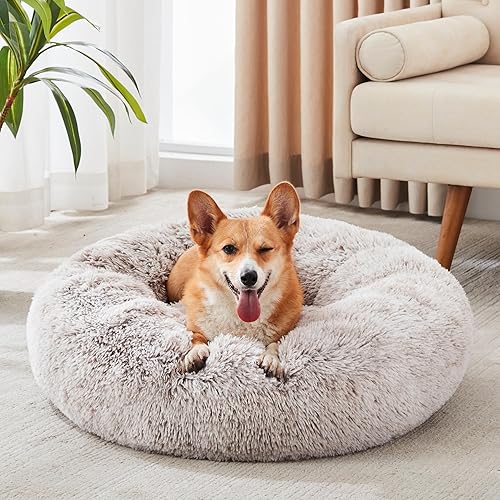 Miniatura 32 de Cama calmante para perros y gatos, cama antiansiedad en forma de dona, cálida y acogedora cama redonda suave para perros y gatos de felpa de piel