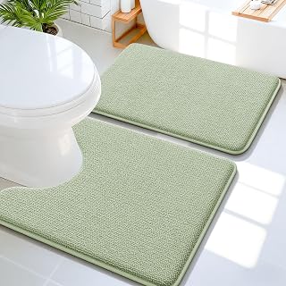 OLANLY Memory Foam Bathroom Rugs Sets 2 Piece, 24"x16"+24"x20", Sage Green | U-Shaped Toilet Rug Set, Non-Slip Quick Dry Machine Washable Absorbent Bath Mats for Bathroom, Shower, Home Decor Accessories