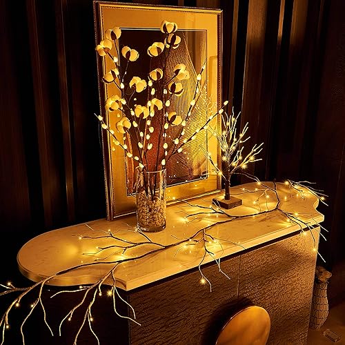 Miniatura 5 de Hairui - Guirnalda iluminada de nieve flocada de 6 pies con 48 luces LED, funciona con pilas, ramita preiluminada, decoración de fiesta de invierno,